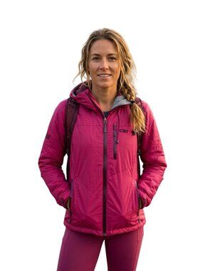 Outdoor Research Full Zip Puffy Jacket Zip Pockets Primaloft Pink Pertex  Size S